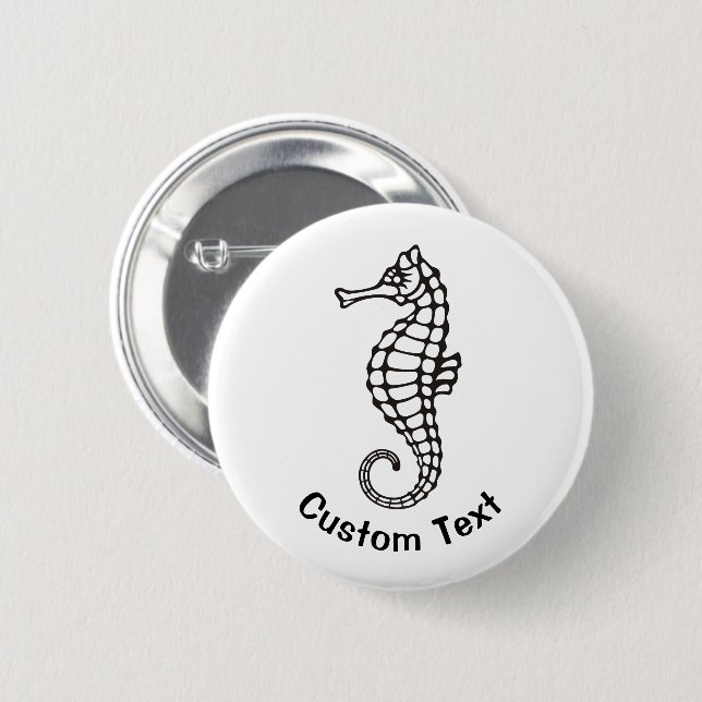 Badge Rond 5 Cm Hippocampe noir (Devant & derrière)