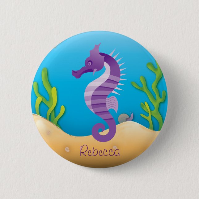 Badge Rond 5 Cm Hippocampe pourpre sous-marin (Devant)