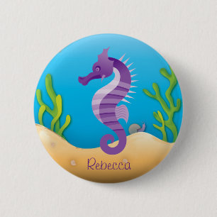 Badge Rond 5 Cm Hippocampe pourpre sous-marin