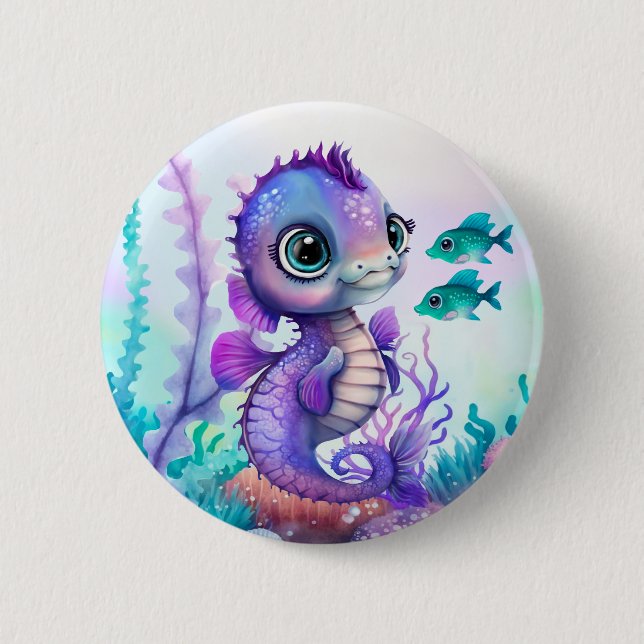 Badge Rond 5 Cm Hippocampe Violet (Devant)