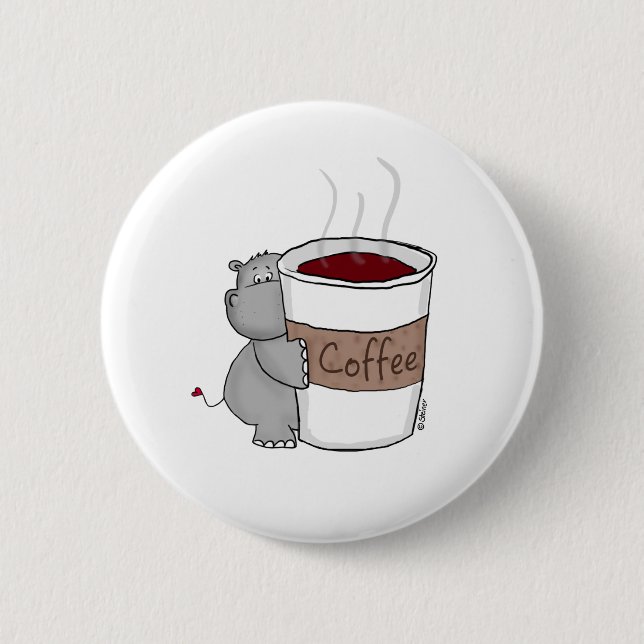 Badge Rond 5 Cm Hippopotame avec du café (Devant)