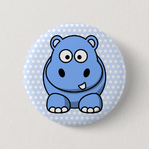 Badge Rond 5 Cm Hippopotame Bleu Mignon