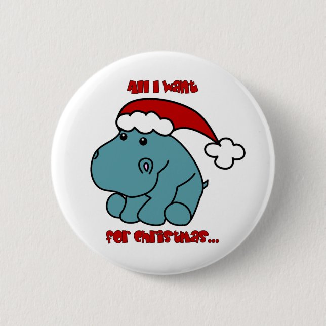 Badge Rond 5 Cm Hippopotame de Noël (Devant)