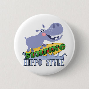 Badge Rond 5 Cm Hippopotame de surfer