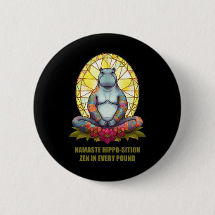 Badge Rond 5 Cm Hippopotame de yoga en posture de méditation, Zen