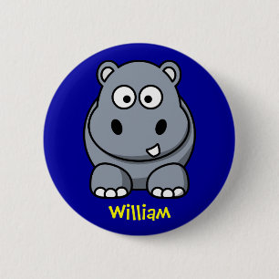 Badge Rond 5 Cm Hippopotame heureux
