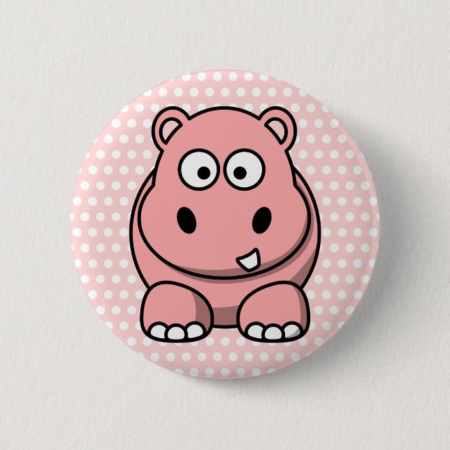 Badge Rond 5 Cm Hippopotame Rose Mignon (Devant)