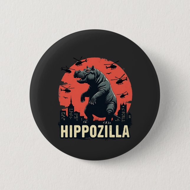 Badge Rond 5 Cm Hippozilla Éffrayant Moo Deng Hippo Halloween (Devant)