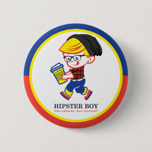 Badge Rond 5 Cm Hipster Boy - Illustration de parodie 6 Cm Insigne