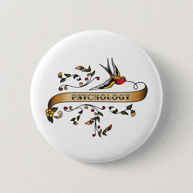 Badge Rond 5 Cm Hirondelle et rouleau avec la psychologie (Devant)
