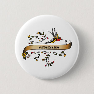 Badge Rond 5 Cm Hirondelle et rouleau avec le féminisme