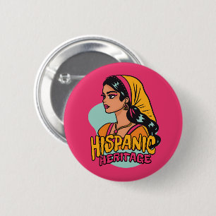 Badge Rond 5 Cm Hispana Héritage Hispanique Dessin À La Main