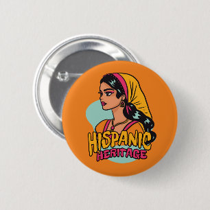 Badge Rond 5 Cm Hispana Héritage Hispanique Dessin À La Main