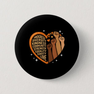 Badge Rond 5 Cm Histoire noire Cœurs Poings Diversité Équité Mélan