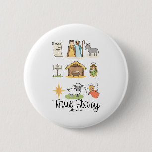 Badge Rond 5 Cm Histoire vraie Jésus Nativité Noël chrétien