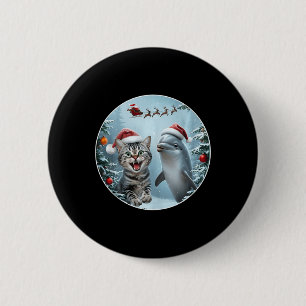 Badge Rond 5 Cm Hiver Chat de Noël Selfie Dauphin Lover Avec San