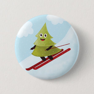 Badge Rond 5 Cm Hiver heureux de ski de pin