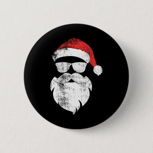 Badge Rond 5 Cm Hiver Hiver Père Noël Visage Avec Barbe Casquette 