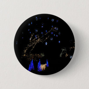 Badge Rond 5 Cm Hiver Wonderland Lumières Bleu et blanc Vacances