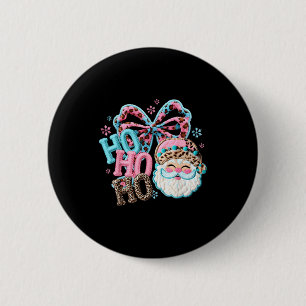 Badge Rond 5 Cm Ho Ho Ho Faux Crochet Léopard Père Noël Xmas Vacan