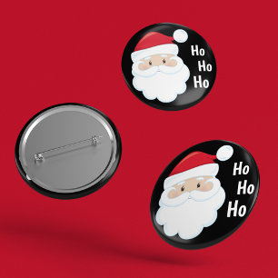 Badge Rond 5 Cm Ho Ho Ho Père Noël Face Noël Fêtes Rouge Blanc