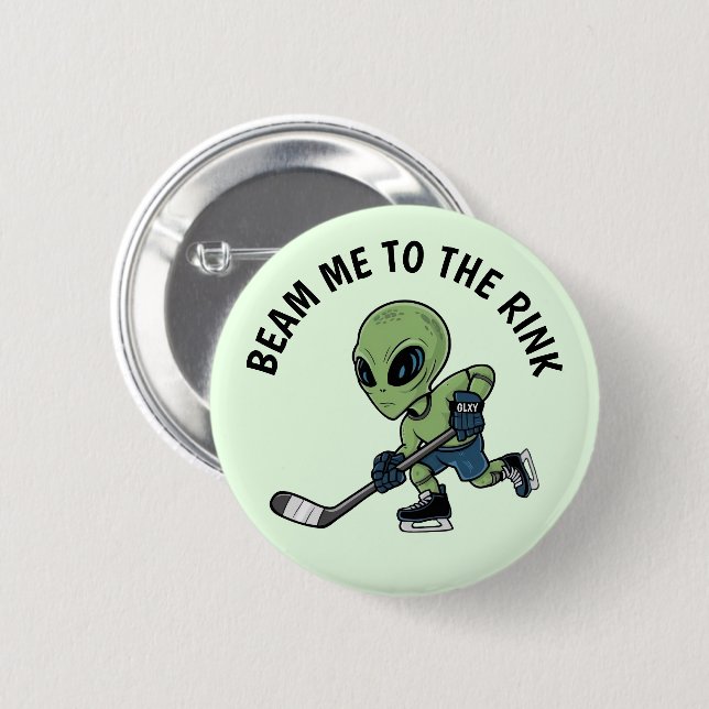 Badge Rond 5 Cm Hockey Alien  (Devant & derrière)