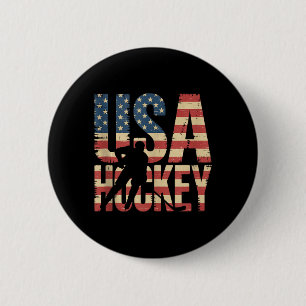 Badge Rond 5 Cm Hockey Drapeau Américain