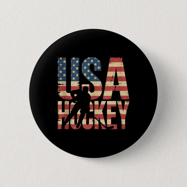 Badge Rond 5 Cm Hockey Drapeau Américain (Devant)