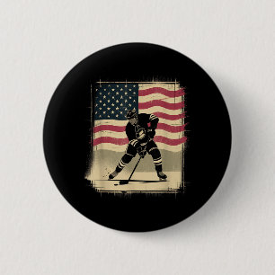 Badge Rond 5 Cm Hockey Drapeau Américain