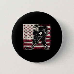 Badge Rond 5 Cm Hockey Drapeau Américain