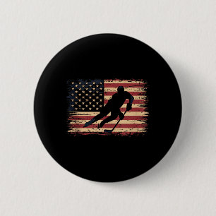 Badge Rond 5 Cm Hockey Drapeau Américain