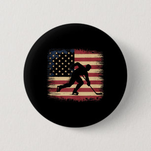 Badge Rond 5 Cm Hockey Drapeau Américain