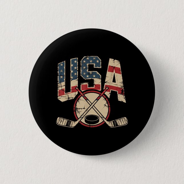 Badge Rond 5 Cm Hockey drapeau américain (Devant)