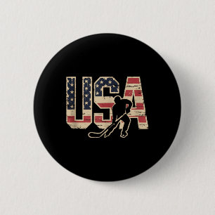 Badge Rond 5 Cm Hockey Drapeau Américain