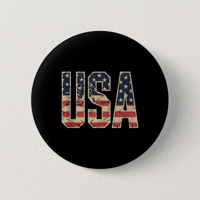 Badge Rond 5 Cm Hockey du drapeau américain (Devant)