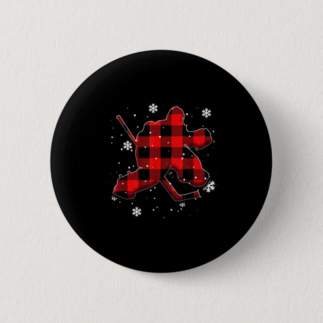 Badge Rond 5 Cm Hockey Goalie Plaid Christmas  (Devant)