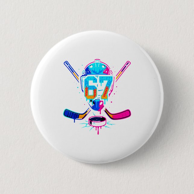 Badge Rond 5 Cm Hockey Ice Cream Drip Number 67 Player 67th Birthd (Devant)