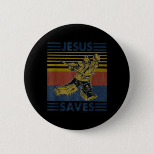 Badge Rond 5 Cm Hockey Jésus Sauve Drôle de Hockey La boîte de pén