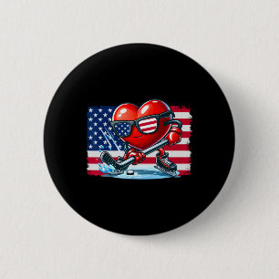 Badge Rond 5 Cm Hockey Saint-Valentin Valentin Drapeau Américain L