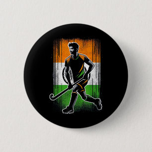 Badge Rond 5 Cm Hockey sur gazon Inde Hommes Drapeau indien Hockey