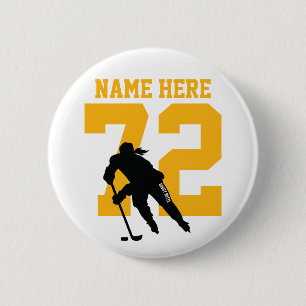 Badge Rond 5 Cm Hockey sur gazon personnalisé pour filles Nom Numé