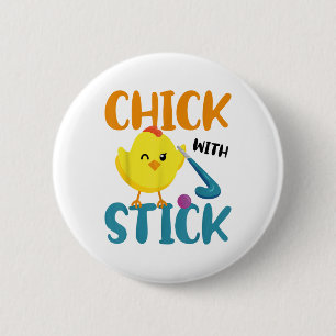 Badge Rond 5 Cm Hockey sur gazon Poule Poulet Avec Bâton _1