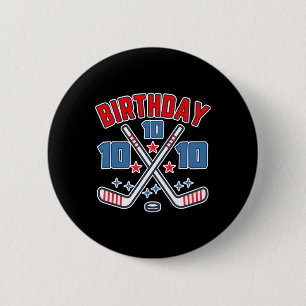 Badge Rond 5 Cm Hockey sur glace Dix Anniversaire Garçon 10e Fête