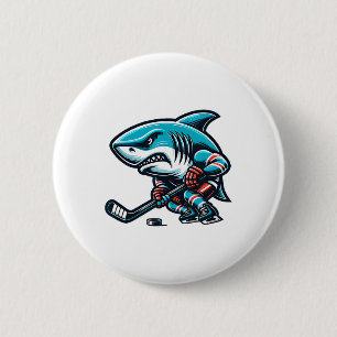 Badge Rond 5 Cm Hockey sur glace Requin Cool Puissance Féroce
