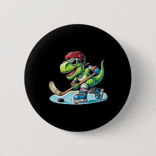 Badge Rond 5 Cm Hockeysaurus Dinosaure Hockey sur Glace Trex Enfan