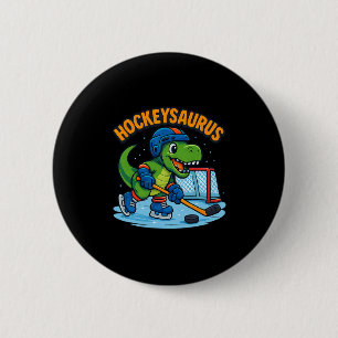 Badge Rond 5 Cm Hockeysaurus Drôle Dinosaure Hockey sur Glace Enfa