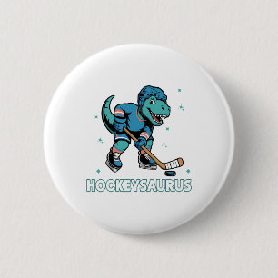 Badge Rond 5 Cm Hockeysaurus Drôle Dinosaure Trex Hockey Enfants H