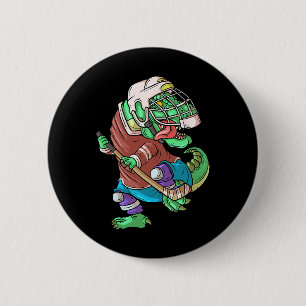 Badge Rond 5 Cm Hockeysaurus Enfants T-rex Dinosaure Avec S De Hoc