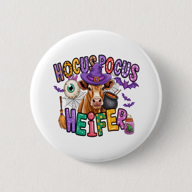 Badge Rond 5 Cm Hocus Pocus Heifer Vache d'Halloween (Devant)