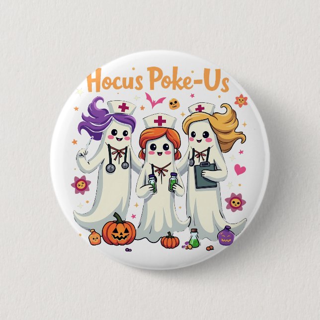 Badge Rond 5 Cm Hocus-Poke Nous Infirmier Éffrayant Halloween Fant (Devant)